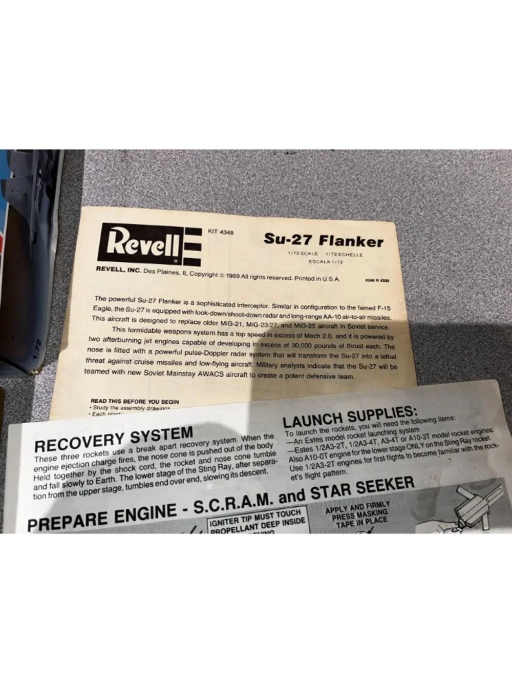 Vintage 1989 Revell Su-27 Flanker Soviet Jet Fighter Plastic Model Kit 1/72